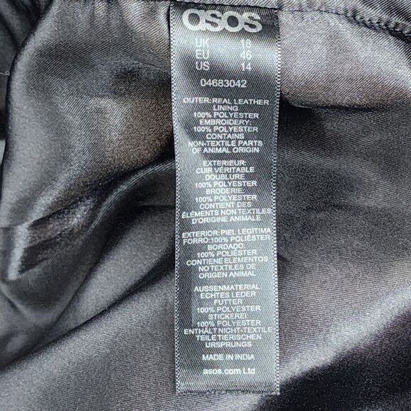 ASOS HTF Floral Embroidery Leather Biker Jacket Size 14 - Picture 8 of 10